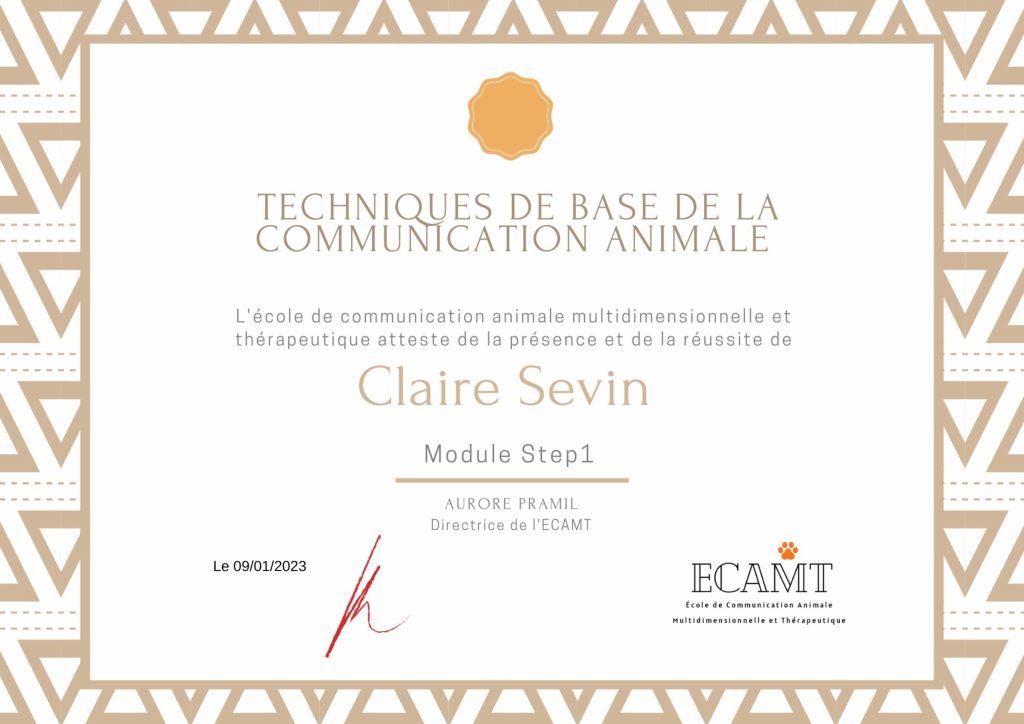 Certificat Step 1 Formation Communication Animale