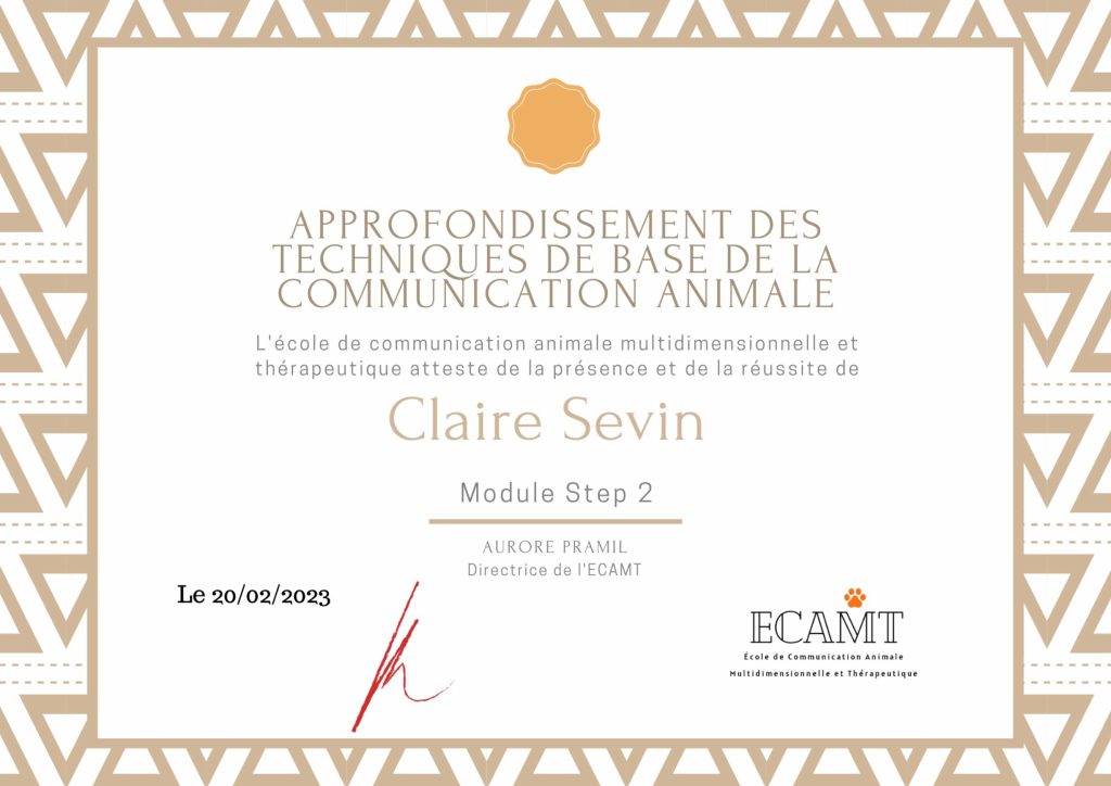 Certificat Step 2 Formation Communication Animale